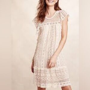 Anthropologie Maeve Ivory Crochet lace Boho Peasant Dress size medium Cap sleeve